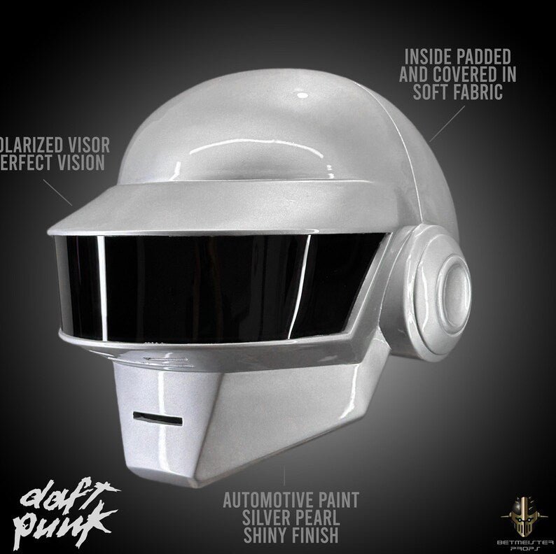 daft punk style motorcycle helmet Helmet in silver paint by Thomas Bangalter from Daft Punk